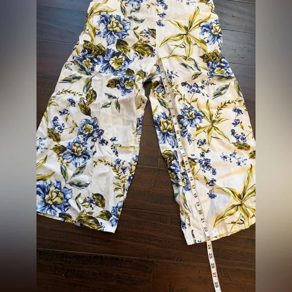 Joie 100% linen resortwear vacation Floral Blouse pant set wide leg cropped - Picture 9 of 10
